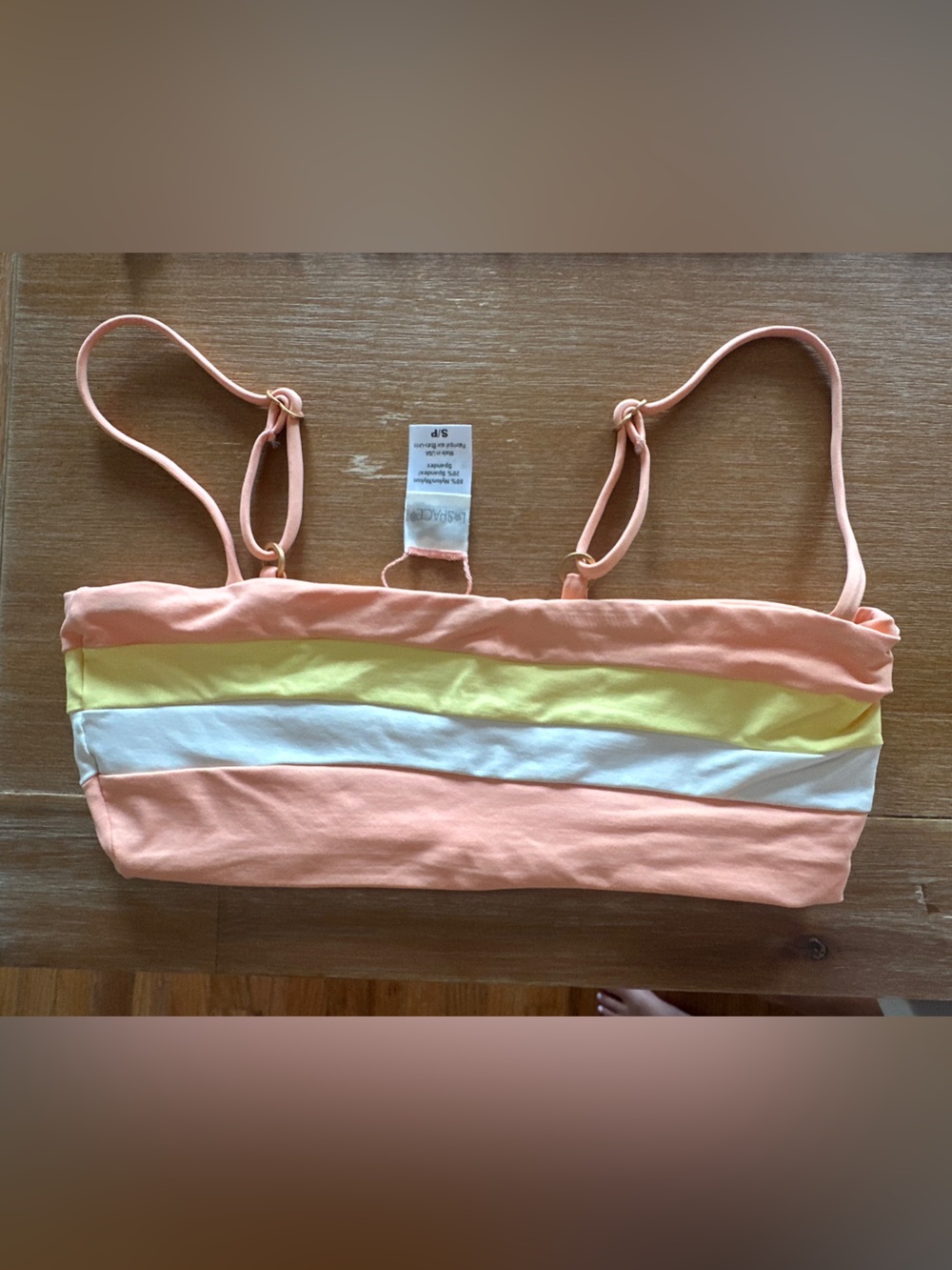 l*space Peach Yellow White Striped Bandeau Bikini Top